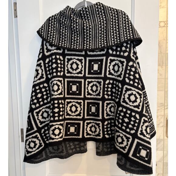 Maeve by Anthropologie ONE SIZE Geometric Black White Open Sweater - Picture 3 of 6